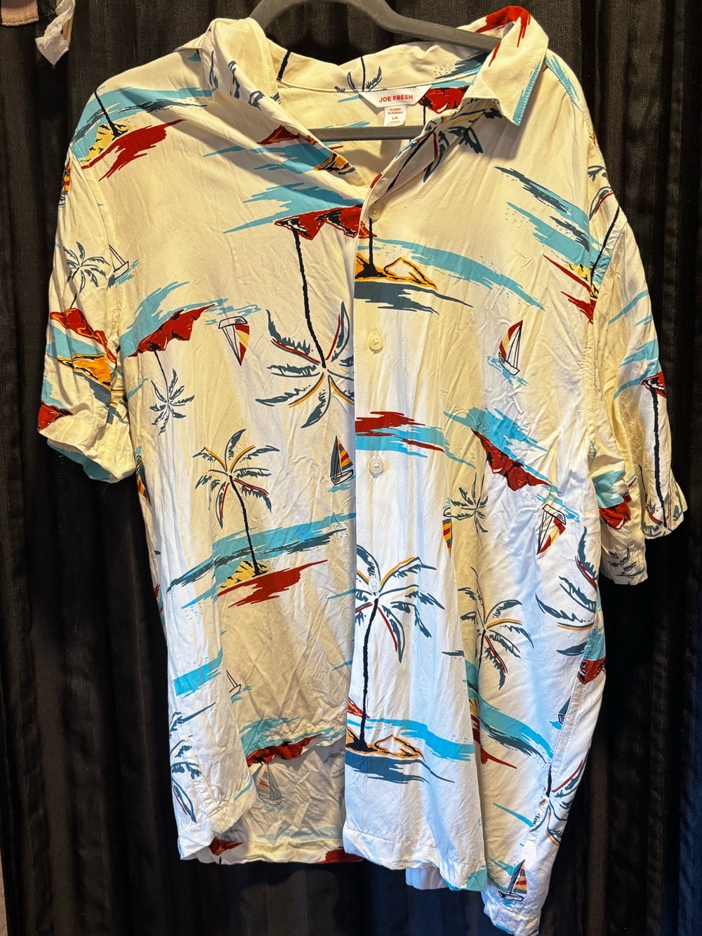 Joe Fresh Men’s Cream Tropical Print Short-Sleeve Shirt